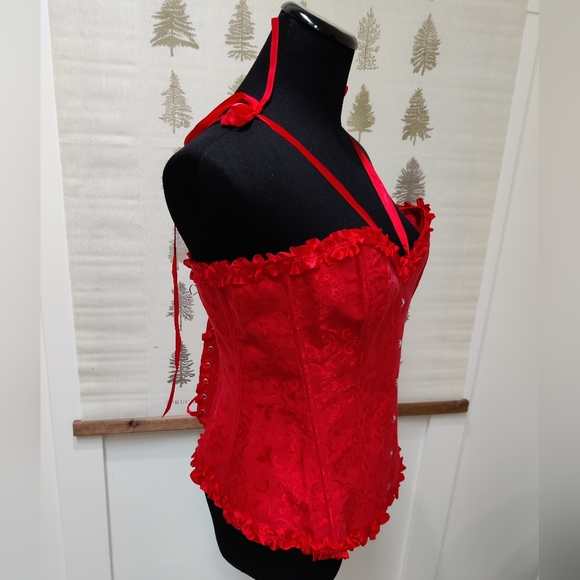 Red Satin Vintage Style Corset - LG - Picture 11 of 12